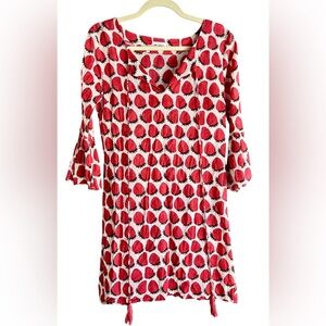 Vintage Strawberry Dress with Bell Sleeves Sz S